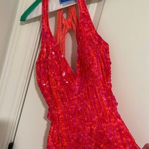 Pinkish orange sequin formal dress